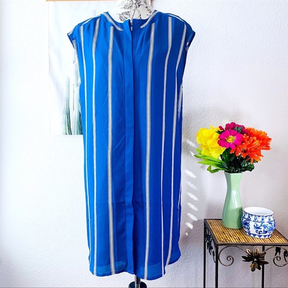 BB Dakota flowy tunic blue white striped sleeveless shirt dress button down - Picture 3 of 8